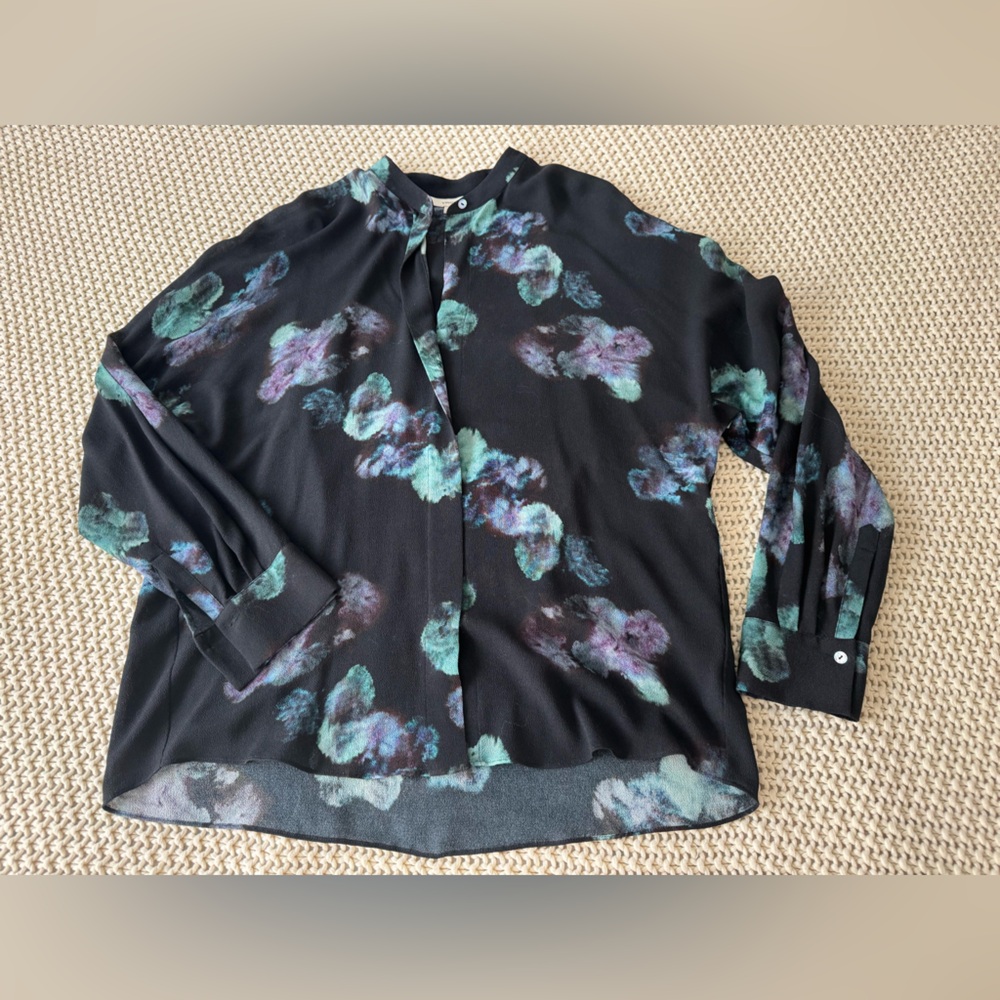 Vince Floral Silk Long Sleeve Blouse Tunic Top - M